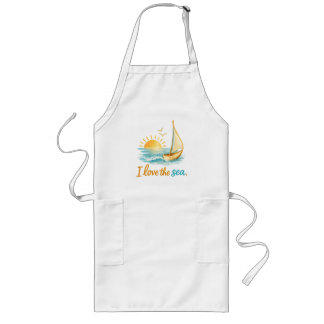 I Love the Sea Sailboat Sunset Ocean Aptons Long Apron