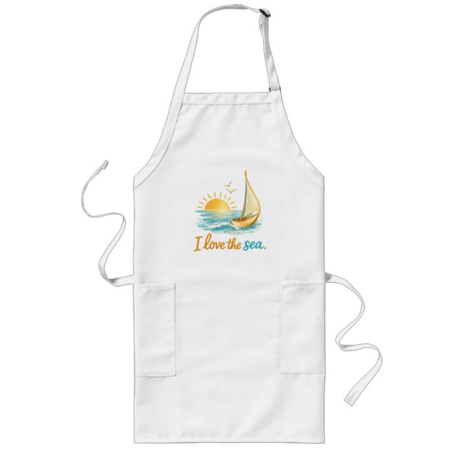 I Love the Sea Sailboat Sunset Ocean Aptons Long Apron (Front)