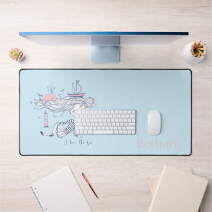 I Love the Sea Whimsical Nautical Personalised  Desk Mat