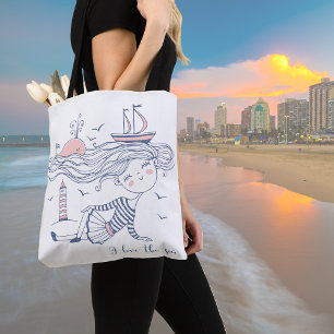 I Love the Sea Whimsical Nautical  Tote Bag