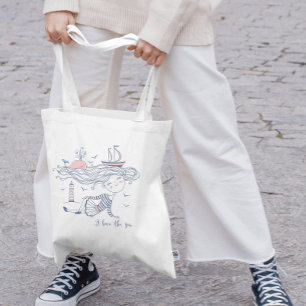 I Love the Sea Whimsical Nautical  Tote Bag