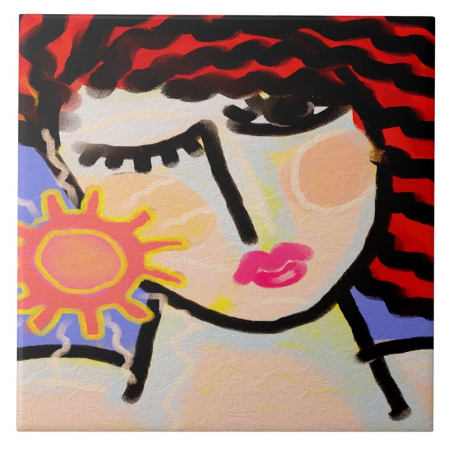 I Love the Sun Abstract Digital Painting Tile (Front)