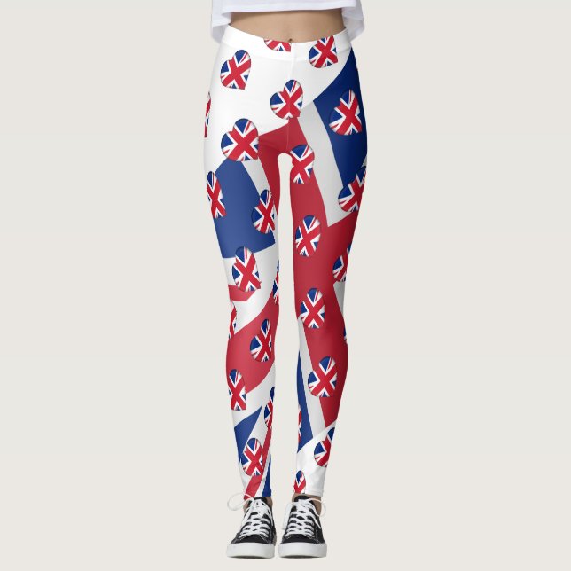 I Love The United Kingdom Union Jack Colours Funny Leggings (Front)