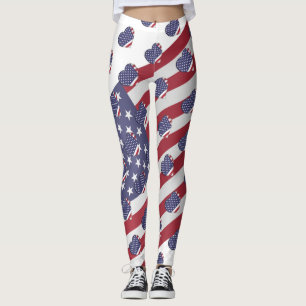 I Love The USA American Stars and Stripes Funny Leggings