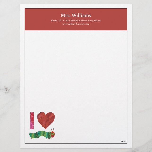 I Love The Very Hungry Caterpillar Custom Letterhead (Front)
