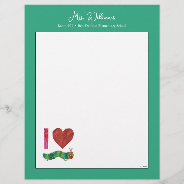 I Love The Very Hungry Caterpillar Custom Letterhead (Front)