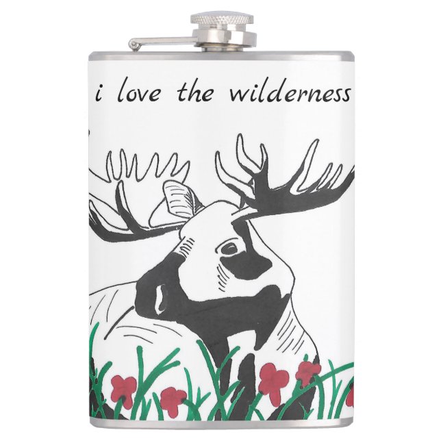 I Love the Wilderness Animal Deer Moose Hip Flask (Front)