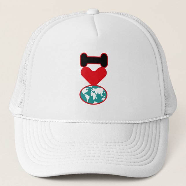 I LOVE THE WORLD BY MASANSER PIXELAT TRUCKER HAT (Front)