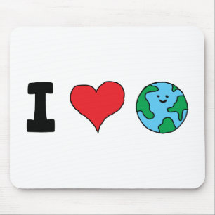 I Love the World Happy Earth Clipart Cute Earth Mouse Mat