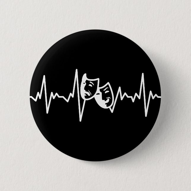 I Love Theater - Drama Masks Heartbeat Button (Front)