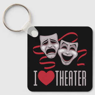 I Love Theatre Comedy And Tragedy Masks Key Ring
