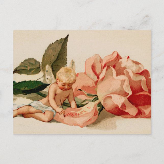"I love thee" cupid cherub victorian valentine Holiday Postcard (Front)