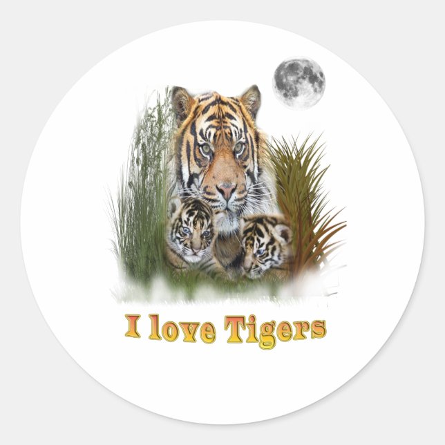 I love Tigers Classic Round Sticker (Front)