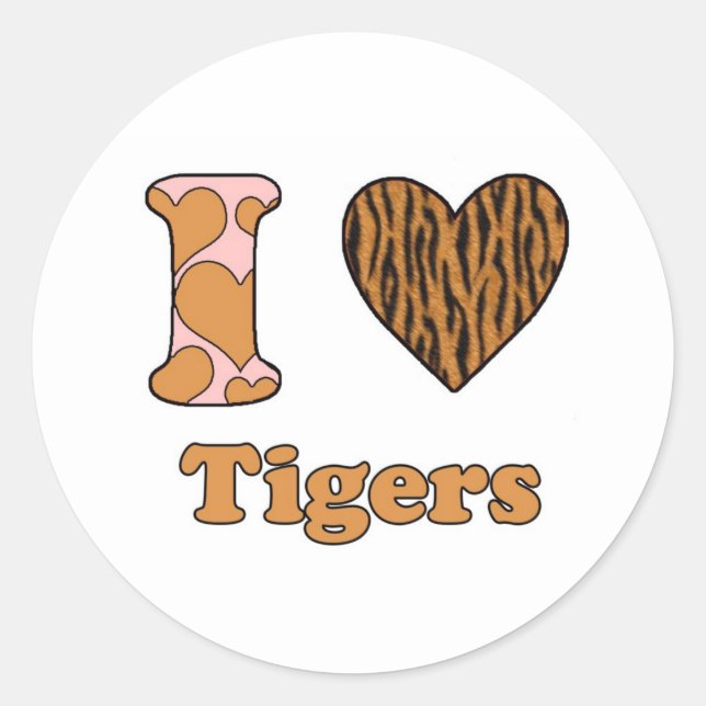 I love tigers classic round sticker (Front)