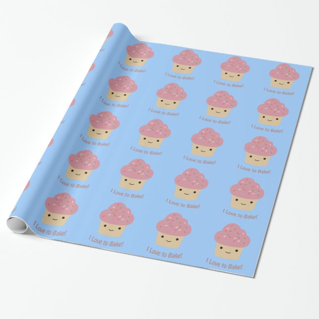 I love to Bake! Cute Cupcake Wrapping Paper (Unrolled)