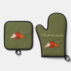 I Love to Cook Oven Mitt and Pot Holder Set
