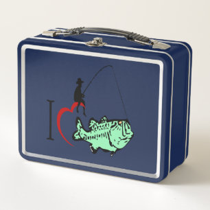 I love to go fishing with a red heart metal lunch box