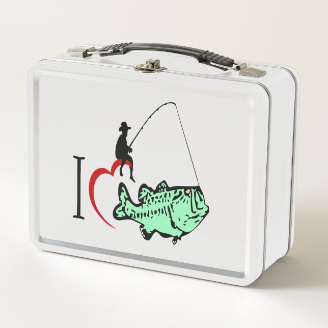 I love to go fishing with a red heart metal lunch box (Front)
