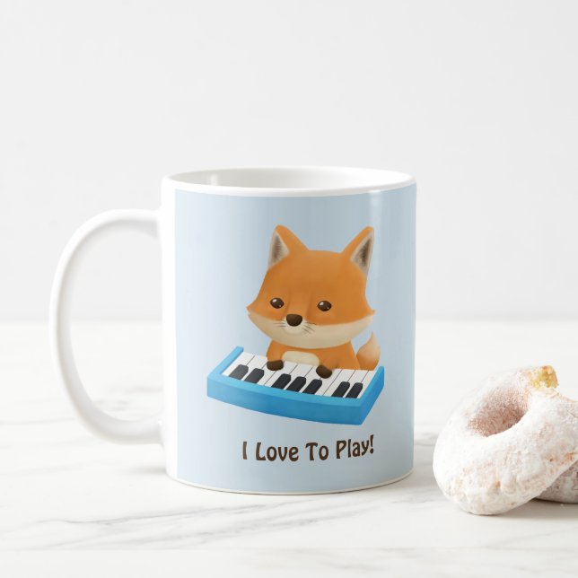 I love to Play Cute Fox on Piano Kids Mug (With Donut)