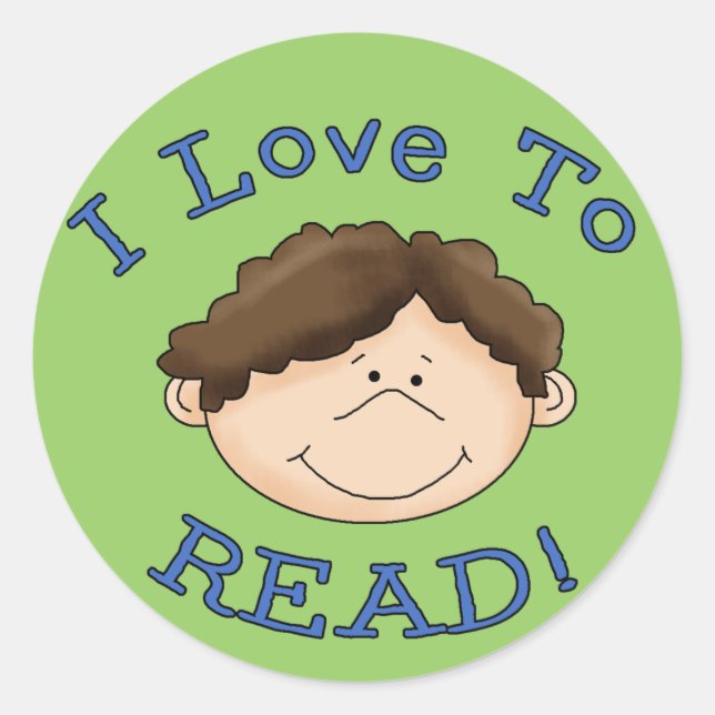 I Love to Read Boy Classic Round Sticker (Front)