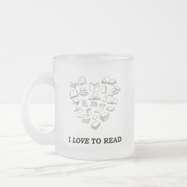 I Love to Read Frosted Glass Coffee Mug (Left)