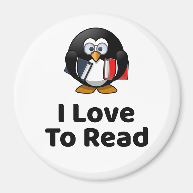 I Love To Read Penguin Funny Reading Magnet (Front)