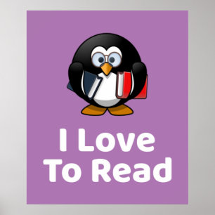 I Love To Read Penguin Poster