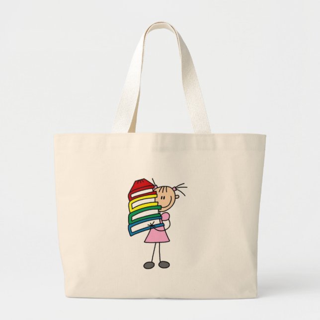 I Love To Read Stick Figure Large Tote Bag (Front)