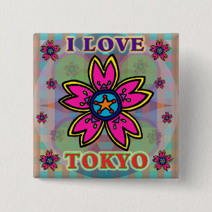 "I LOVE TOKYO" Flowers Button