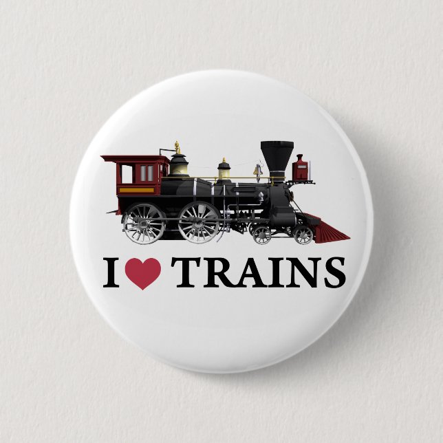 I Love Trains 6 Cm Round Badge (Front)
