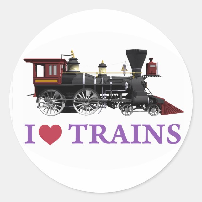 I Love Trains Classic Round Sticker (Front)