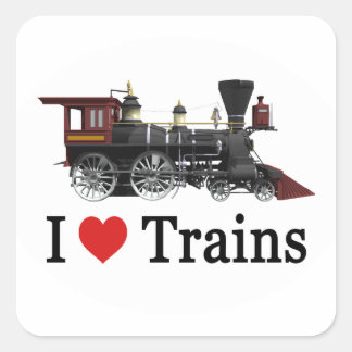 I Love Trains Square Sticker