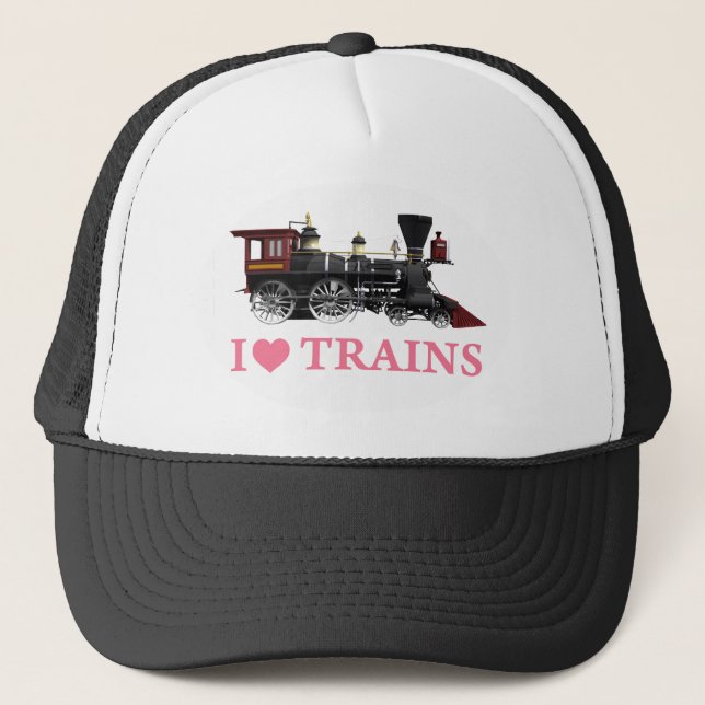I Love Trains Trucker Hat (Front)