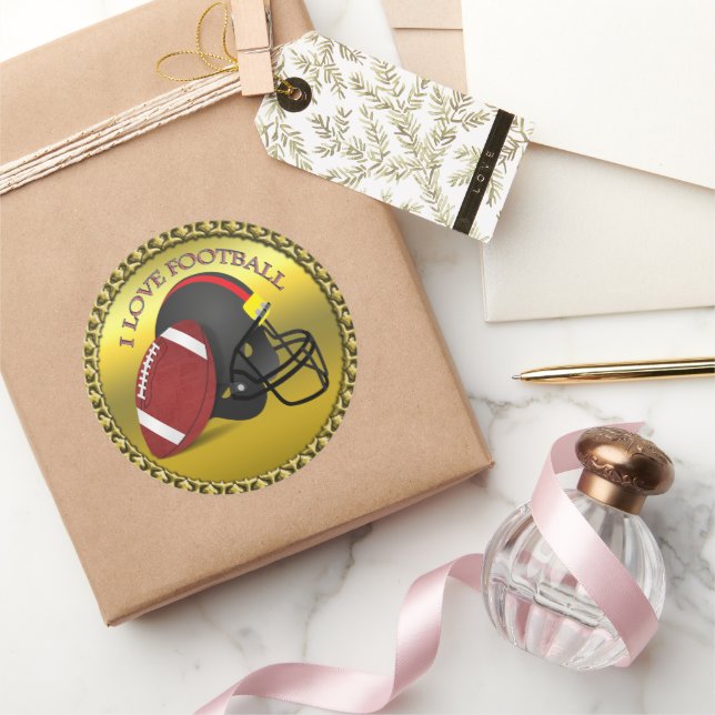 I love trendy elegant modern football classic round sticker (Gifting)