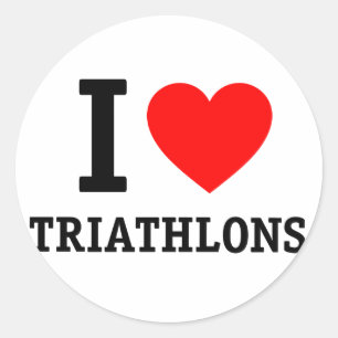 I Love Triathlon Classic Round Sticker