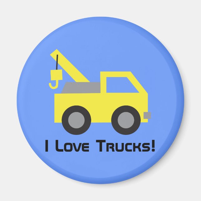 I love Trucks, Cute Yellow Vehicle for kids Magnet (Front)