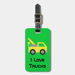 I love Trucks Yellow Tow Truck Vehicle Luggage Tag