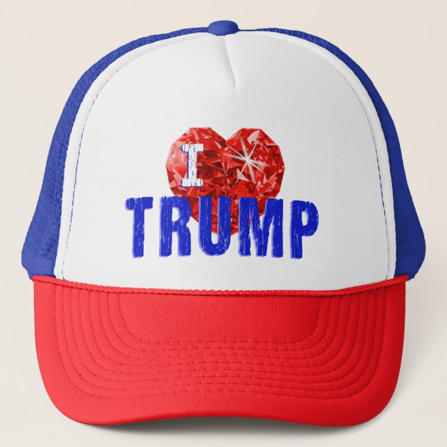 I Love Trump Red White and Blue Trucker Hat (Front)