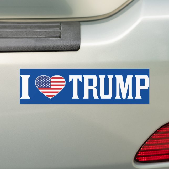 I Love Trump US Flag Pro-Trump Bumper Sticker (On Car)