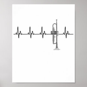 I Love Trumpet EKG Heartbeat Line Poster