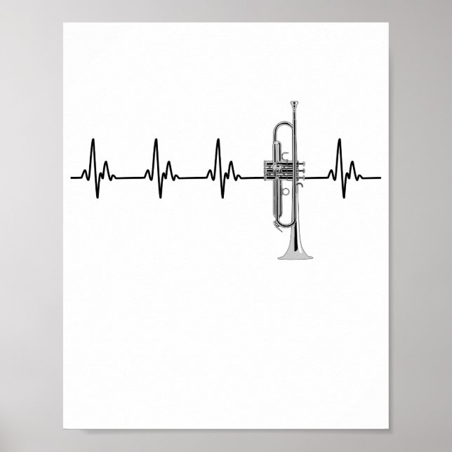 I Love Trumpet EKG Heartbeat Line Poster (Front)
