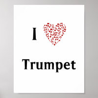 I Love Trumpet Red Heart of Music Notes