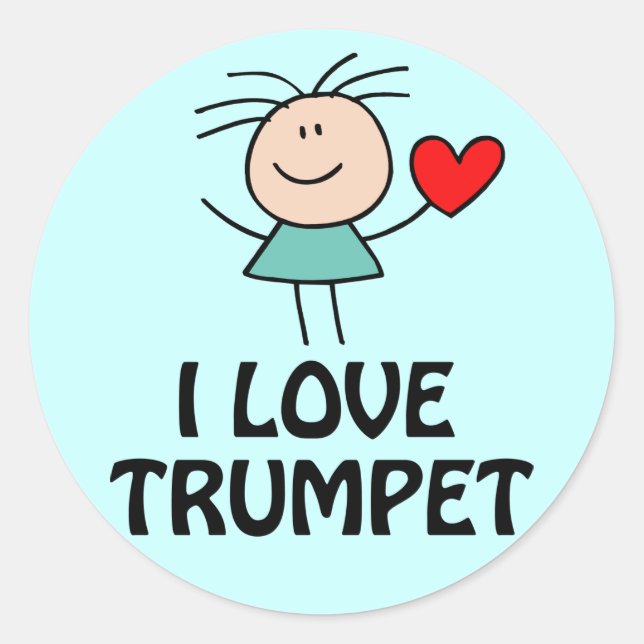 I Love Trumpet Stick Figure Music Gift Classic Round Sticker (Front)