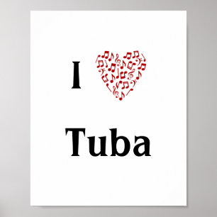 I Love Tuba Red Heart of Music Notes Poster