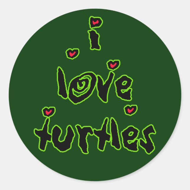 I Love Turtles Classic Round Sticker (Front)