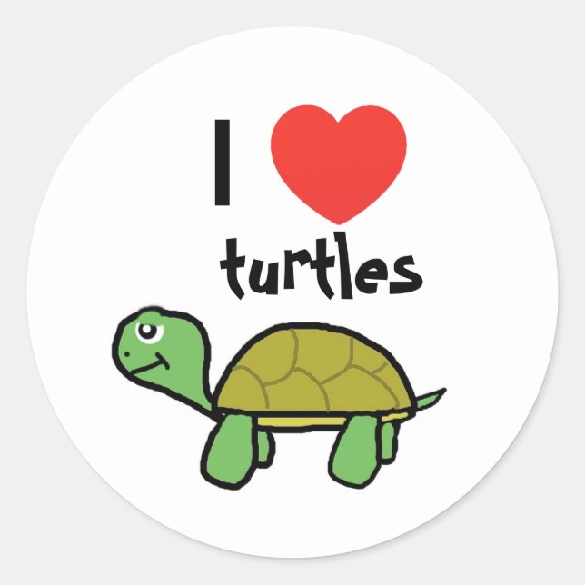 I love turtles  classic round sticker (Front)