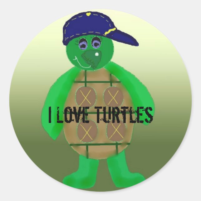 I Love Turtles Classic Round Sticker (Front)