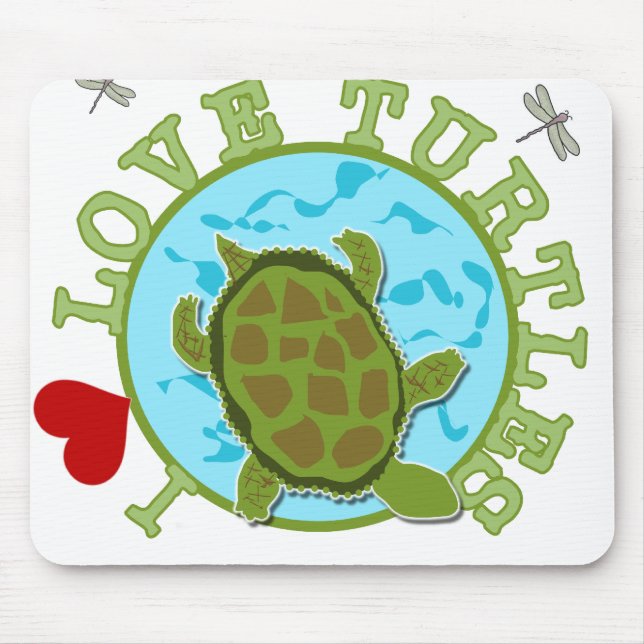 I Love Turtles Mouse Mat (Front)