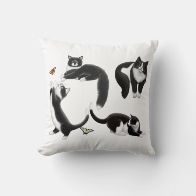 I Love Tuxedo Cats Pillow (Front)