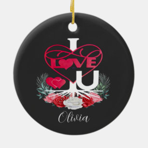 I LOVE U 2sides  Personalised Dark colour  Ornamen Ceramic Tree Decoration